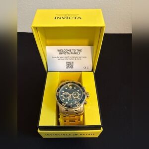 NWT Invicta Men's Pro Driver Chronograph Gold Watch with Green Face